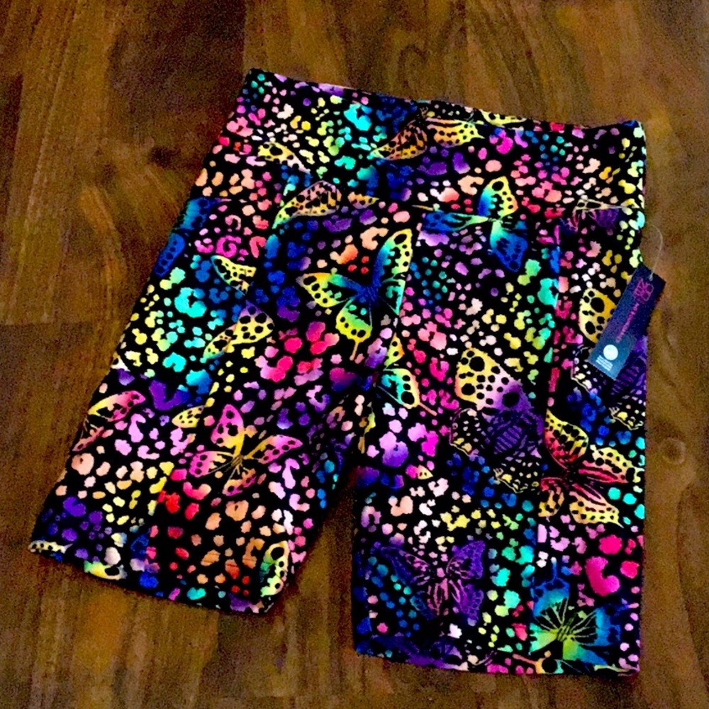 Medium 7-9 Rainbow Colorful Butterfly Abstract Print Bike Shorts